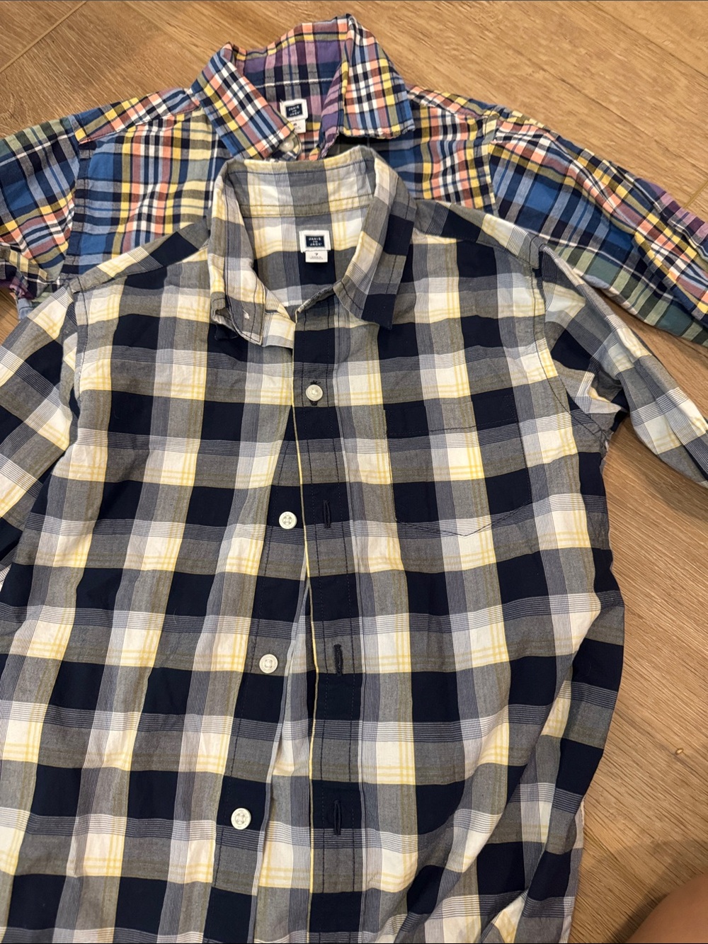 Janie and Jack Navy, Yellow & White Plaid Button-Down Shirt Lot of 2 size 6 & 7